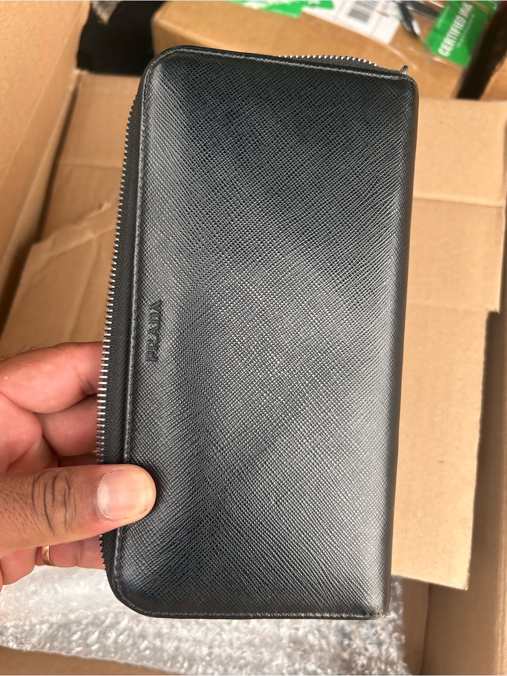 AUTHENTIC PRADA Zip-Around Black Saffiano Wallet